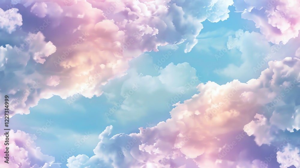 Fototapeta premium A pastel-colored sky with fluffy clouds.
