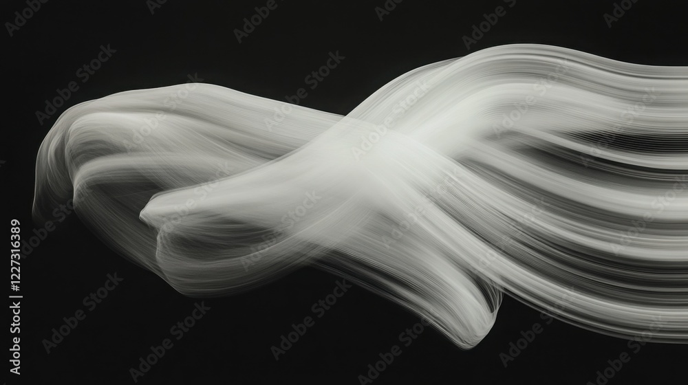 Fototapeta premium Abstract waveforms in white color on black background, long exposure effect