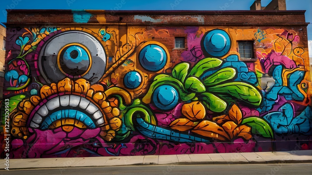 Fototapeta premium Vibrant Pixel Art Mural on Brick Building Wall