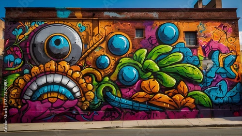 Vibrant Pixel Art Mural on Brick Building Wall