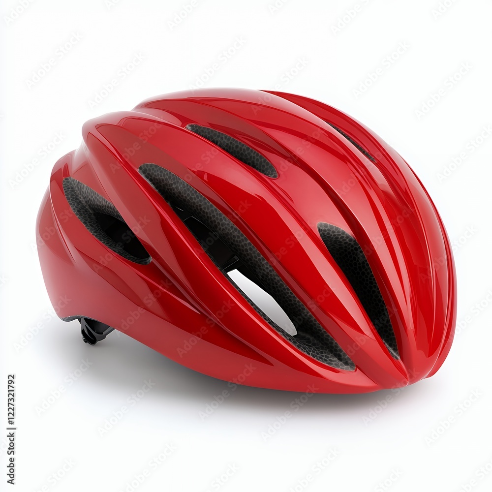 Sleek Red Bicycle Helmet Close-up Product Shot on White Background Sleek Red Bicycle Helmet Close-up Product Shot on White Background