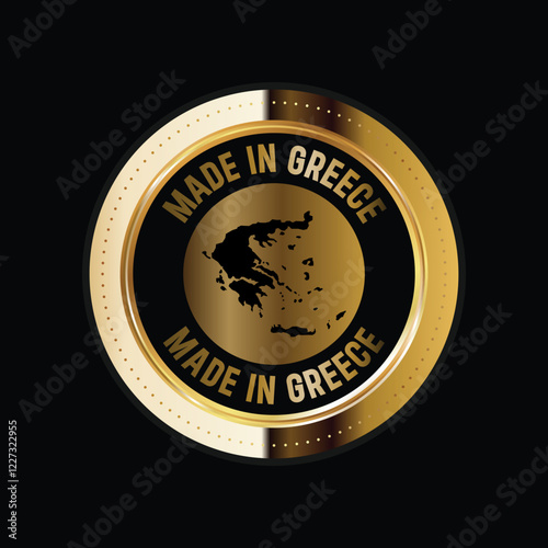 Map of Greece. Vector illustration. Logo, Icon, and Symbol. Greece map gold seal. 