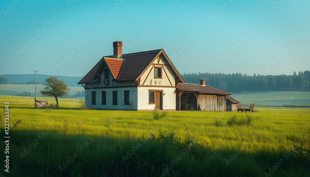 Obraz premium Home in the Rural Countryside , with white tonespng