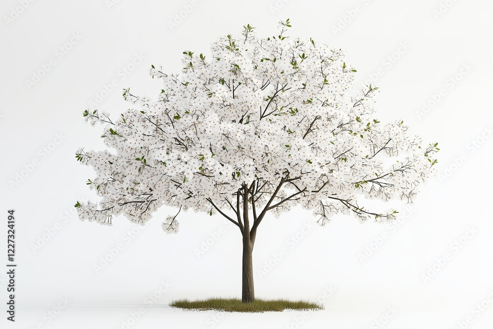 Obraz premium A delicate cherry blossom tree against a plain white background