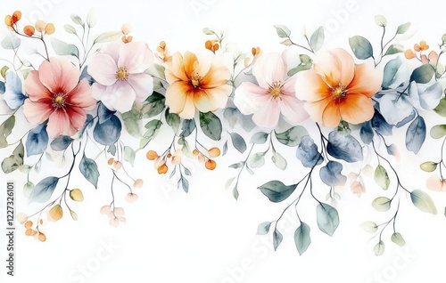 watercolor floral arrangements with pink and yellow wildflowers botanical bouquet leaves branches garden flowers illustration
