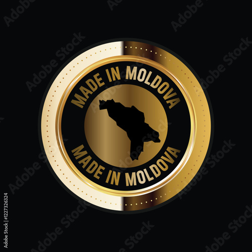 Map of Moldova. Vector illustration. Logo, Icon, and Symbol. Moldova map gold seal. 