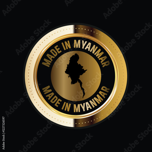 Map of Myanmar. Vector illustration. Logo, Icon, and Symbol. Myanmar map gold seal. 