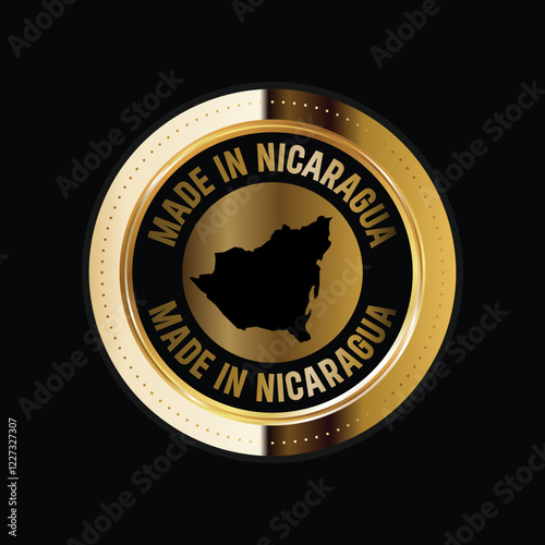 Map of Nicaragua. Vector illustration. Logo, Icon, and Symbol. Nicaragua map gold seal. 
