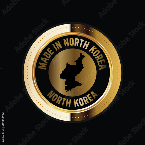 Map of North Korea. Vector illustration. Logo, Icon, and Symbol. North Korea map gold seal. 