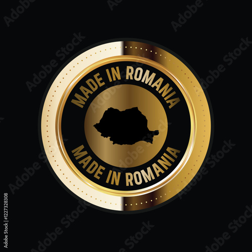 Map of Romania. Vector illustration. Logo, Icon, and Symbol. Romania map gold seal. 