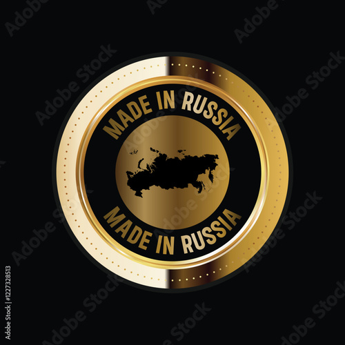 Map of Russia. Vector illustration. Logo, Icon, and Symbol. Russia map gold seal. 