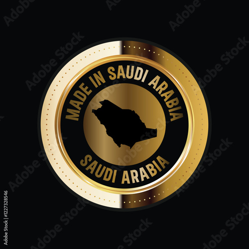 Map of Saudi Arabia. Vector illustration. Logo, Icon, and Symbol. Saudi Arabia map gold seal. 