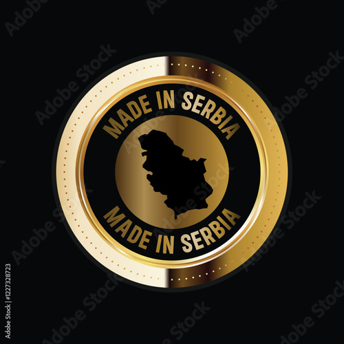 Map of Serbia. Vector illustration. Logo, Icon, and Symbol. Serbia map gold seal. 
