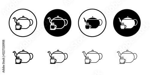 Teapot with teabag on cup icon linear logo isolated