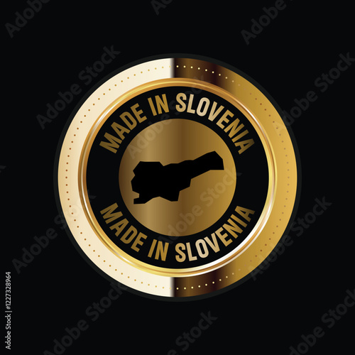 Map of Slovenia. Vector illustration. Logo, Icon, and Symbol. Slovenia map gold seal. 