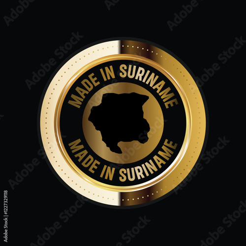 Map of Suriname. Vector illustration. Logo, Icon, and Symbol. Suriname map gold seal. 