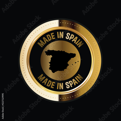 Map of Spain. Vector illustration. Logo, Icon, and Symbol. Spain map gold seal. 