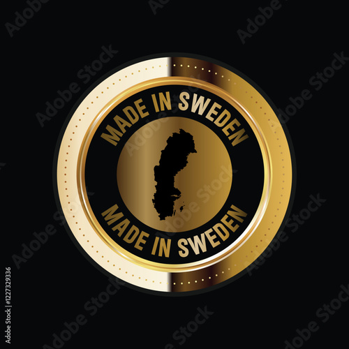Map of Sweden. Vector illustration. Logo, Icon, and Symbol. Sweden map gold seal. 