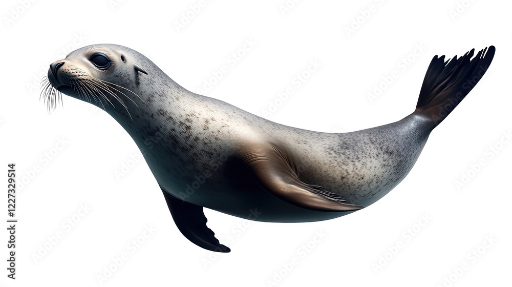 Naklejka premium A playful seal swimming gracefully in the ocean, showcasing its streamlined body and whiskered face.