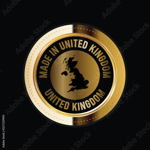 Map of United Kingdom. Vector illustration. Logo, Icon, and Symbol. United Kingdom map gold seal. 