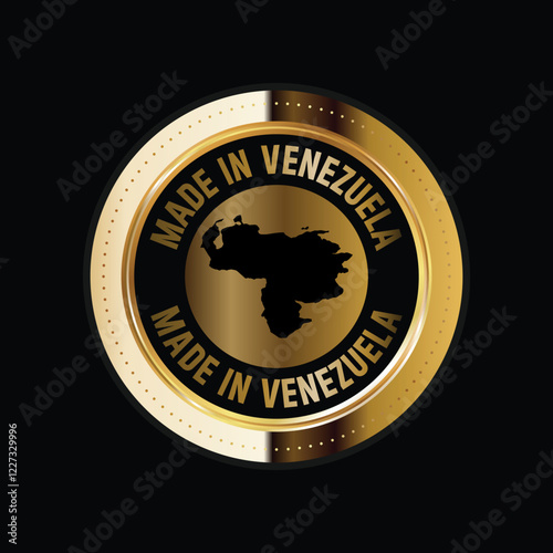 Map of Venezuela. Vector illustration. Logo, Icon, and Symbol. Venezuela map gold seal. 