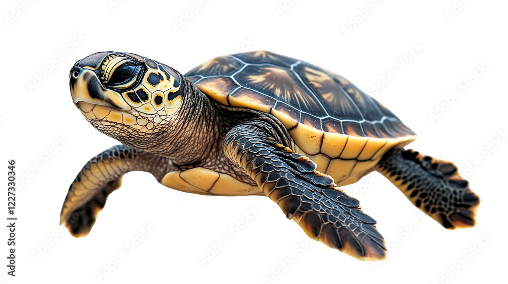 Obraz premium A realistic sea turtle swimming gracefully, showcasing vibrant colors and intricate patterns.