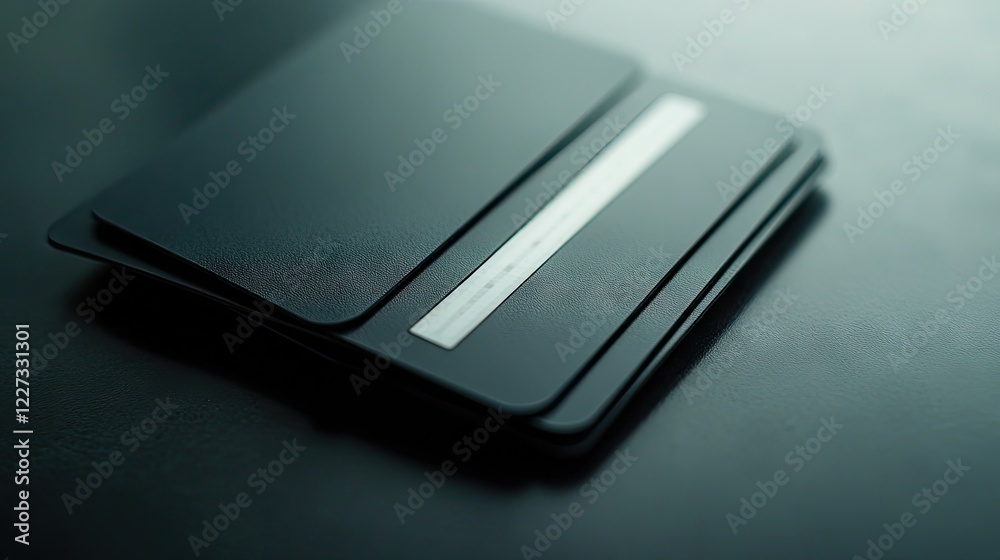 A close-up of a sleek loyalty card with embedded discount codes resting on a black table A close-up of a sleek loyalty card with embedded discount codes resting on a black table