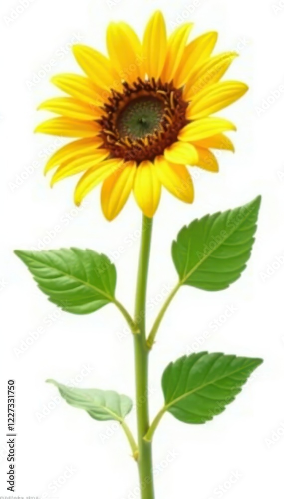 Fototapeta premium sunflower stems and leaves isolated on white background, floral, texture, nature