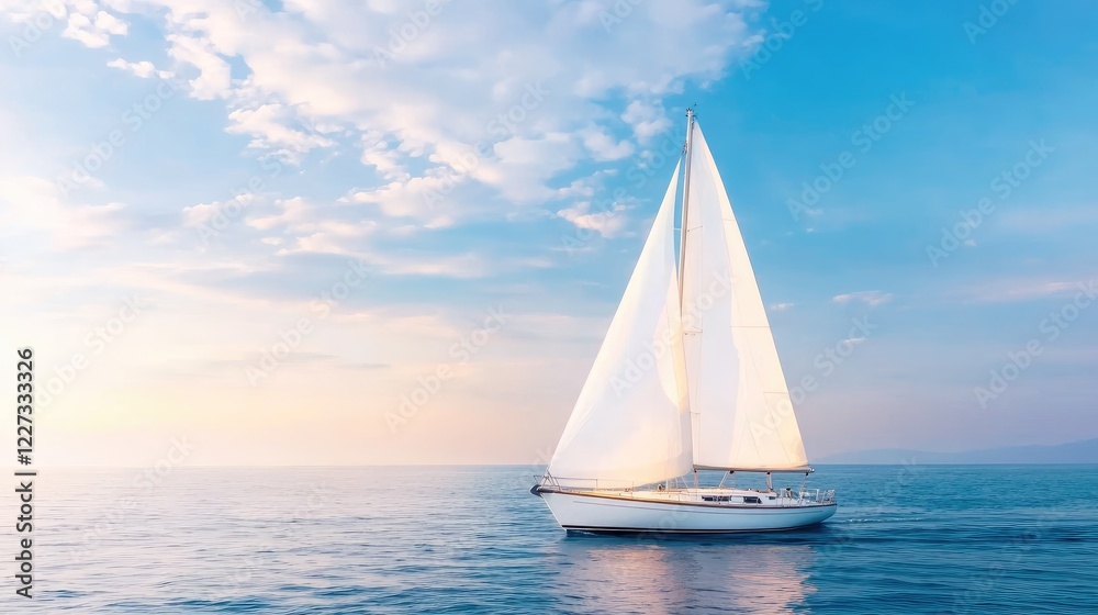 Fototapeta premium Sailboat sunset ocean cruise travel idyllic seascape