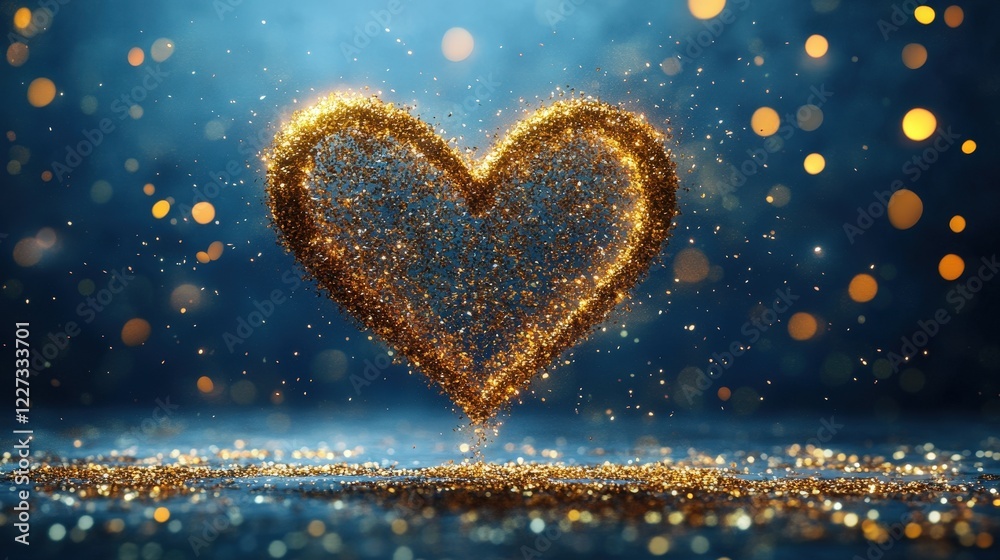 Golden Heart Shape Crafted from Colorful Sparkles Glittering in Beautiful Bokeh Background for Romantic or Celebratory Concepts Golden Heart Shape Crafted from Colorful Sparkles Glittering in Beautiful Bokeh Background for Romantic or Celebratory Concepts