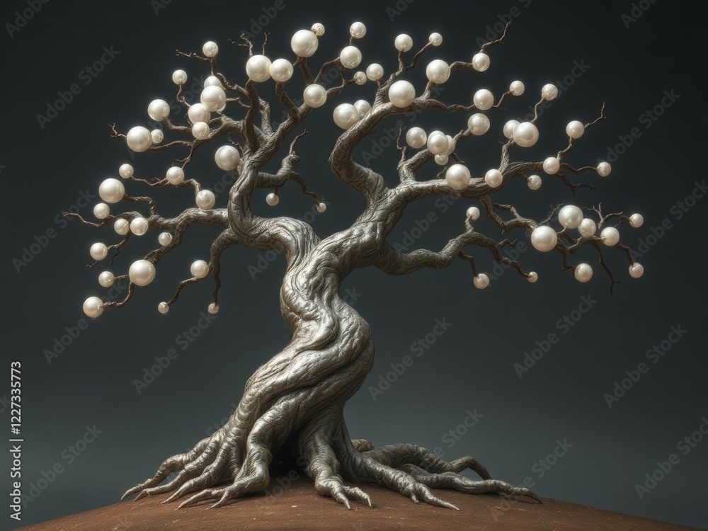 Fototapeta premium Ancient tree grows from Pearl Drops, twisted with mystic beauty