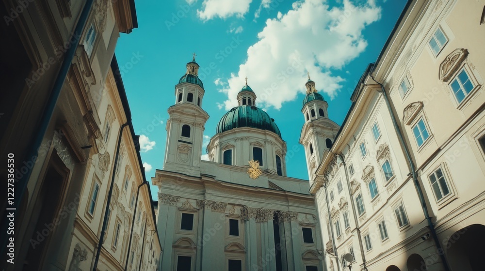 Fototapeta premium Large White Building with Clock