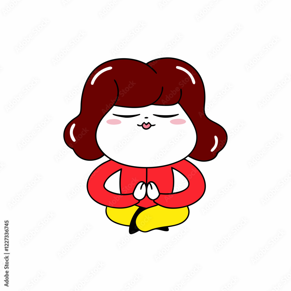 Serene and Peaceful Cute Cartoon Woman Meditating, Calm and Relaxed Character in a Tranquil Pose, Mindfulness and Wellness Mascot for Meditation, Yoga, and Self-Care Branding Serene and Peaceful Cute Cartoon Woman Meditating, Calm and Relaxed Character in a Tranquil Pose, Mindfulness and Wellness Mascot for Meditation, Yoga, and Self-Care Branding
