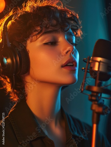 Woman Singing Into Microphone