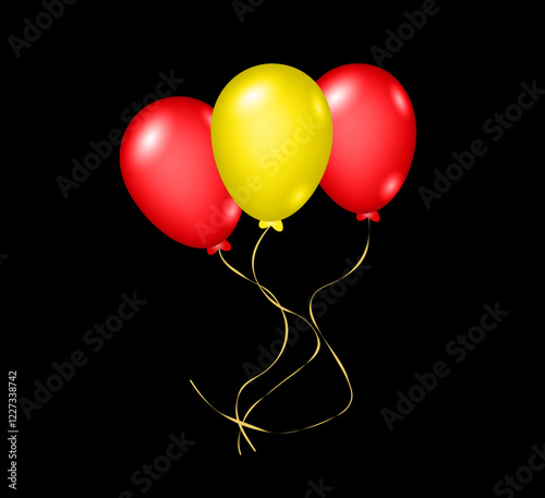 composition of yellow-red bright glossy balloons on a black background