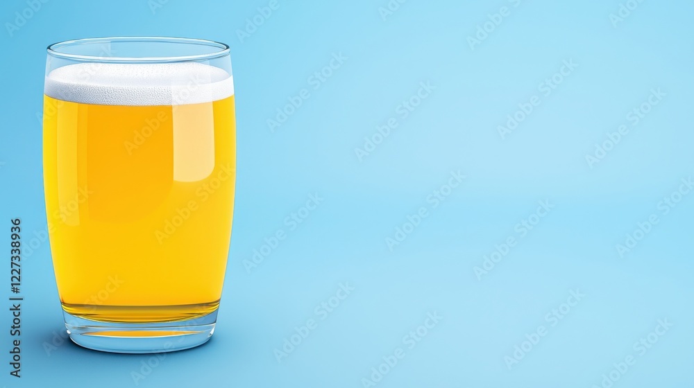A refreshing glass of golden beer against a light blue background, showcasing its frothy top and inviting color. A refreshing glass of golden beer against a light blue background, showcasing its frothy top and inviting color.