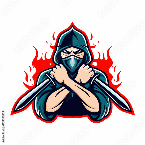 Stealthy Ninja with Dagger, Fearless and Agile Warrior in Dark Outfit, Ready for Action with Sharp Weapon, Dynamic and Intense Character for Martial Arts, Action Branding, and Gaming Logos