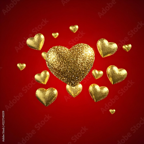 hearts on red background