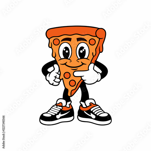 Cartoon Slice of Pizza Character with Sneakers, Fun and Playful Illustration of a Food Mascot, Cheesy and Happy