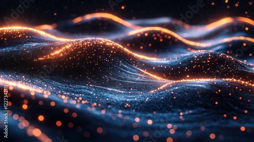 Abstract Glowing Waves: A Digital Landscape of Light and Dark