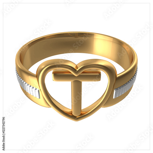 Gold Heart Wedding Ring Initial T. Vector images are produced from the tracing process