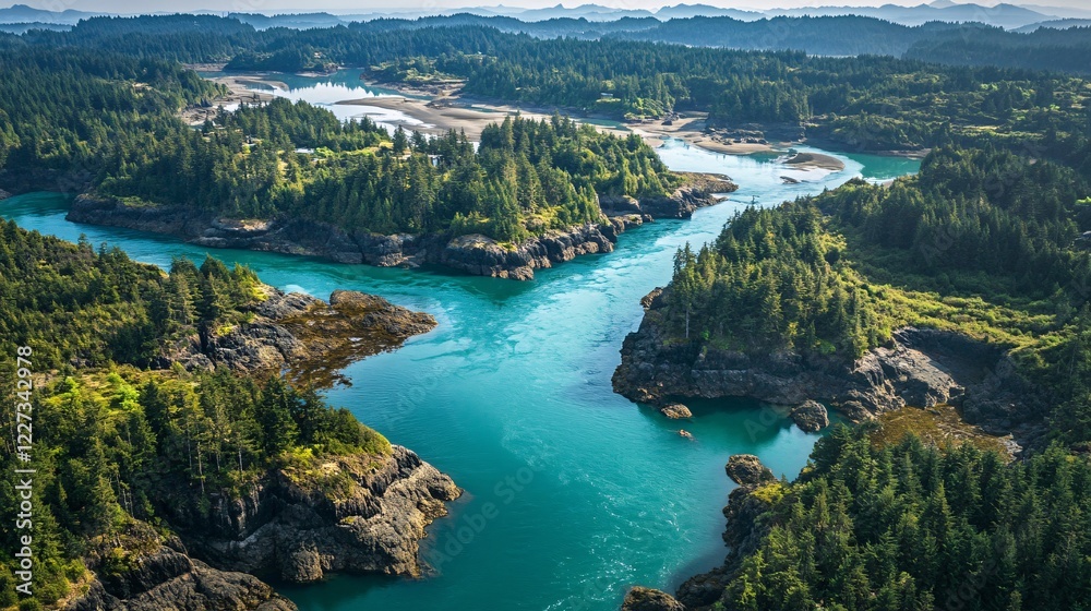 Aerial View of a Turquoise River Winding Through a Dense Green Forest – Scenic Natural Landscape with Vibrant Blue Water and Lush Trees, Stunning Nature Background Aerial View of a Turquoise River Winding Through a Dense Green Forest – Scenic Natural Landscape with Vibrant Blue Water and Lush Trees, Stunning Nature Background