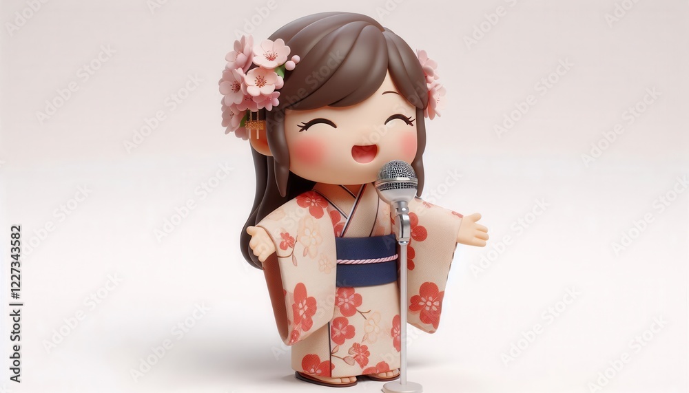 Singing japanese girl character studio setting digital art playful atmosphere front view anime style Singing japanese girl character studio setting digital art playful atmosphere front view anime style