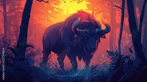 Majestic Forest Bull at Sunset