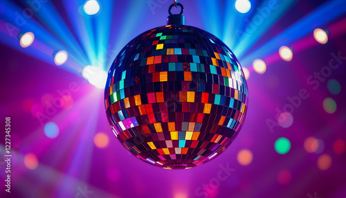 Wallpaper Mural Disco ball sphere with colorful disco lights for party nights , wallpaper background with copy space , with white tonespng Torontodigital.ca