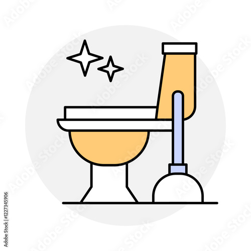 Bathroom Cleaning icon. Toilet and Brush Representing Sanitization