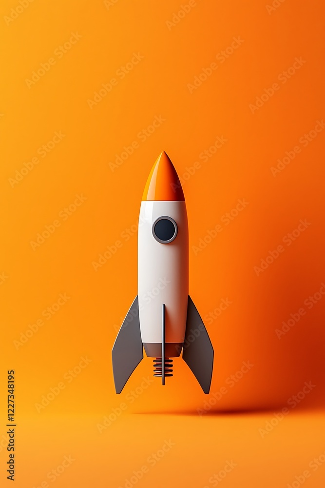 Obraz premium Vibrant Rocket on an Orange Background
