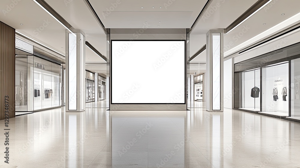 A large, blank digital screen on a shopping mall wall, surrounded by minimalist design elements, perfect for digital advertisements. A large, blank digital screen on a shopping mall wall, surrounded by minimalist design elements, perfect for digital advertisements.