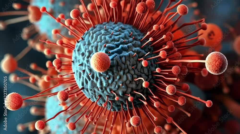 Magnified close-up of a virus or bacteria using a microscope. Vertical footage.