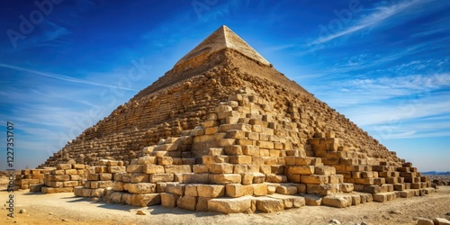 Ancient Egyptian pyramid structure composed of intricately cut sea stones , sea stone cutting, monumental structure